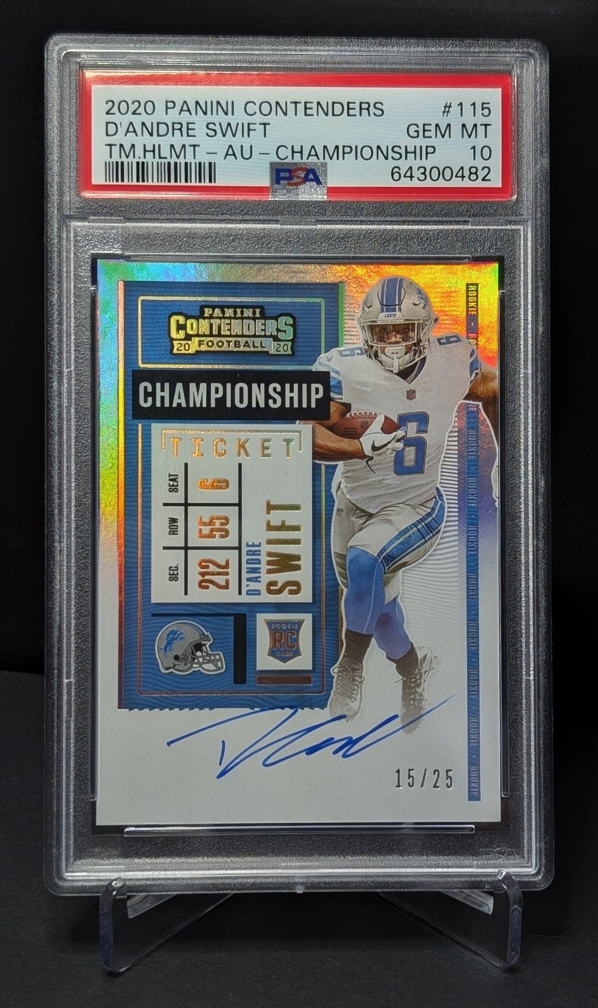 D'Andre Swift - 2020 Panini Contenders Football - PSA GEM MT 10 Team Helmet Autograph Championship Ticket  15/25